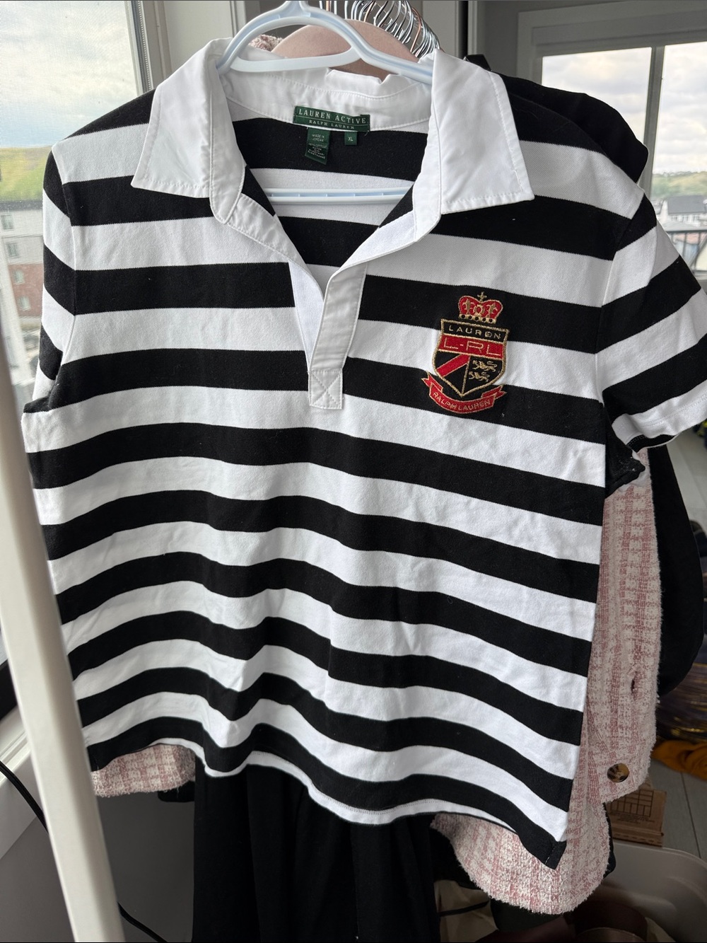 Ralph Lauren Active cotton polo tee black white stripe XL short sleeve summer